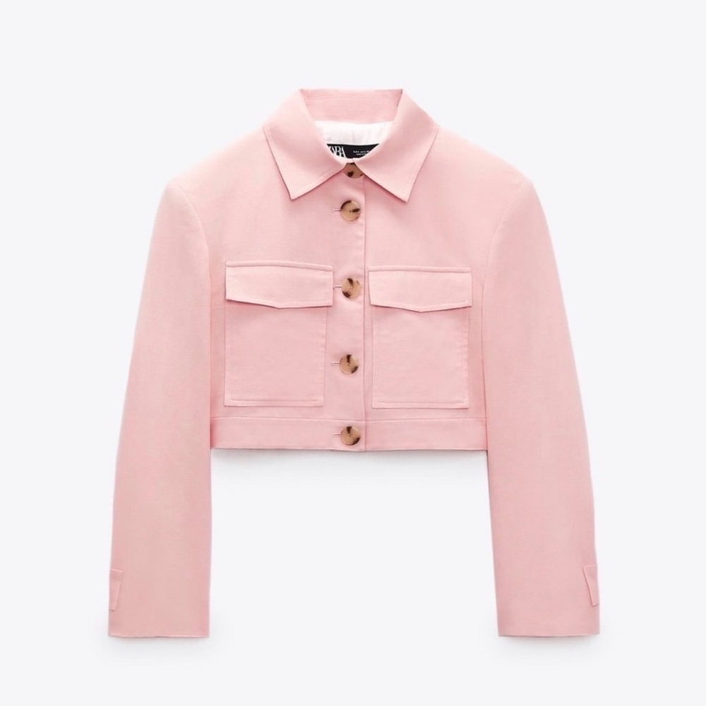 Zara Light Pink Cropped Button-Front Jacket
